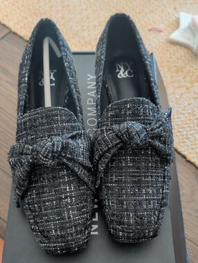 New York & Company Black Tweed Bow Loafers